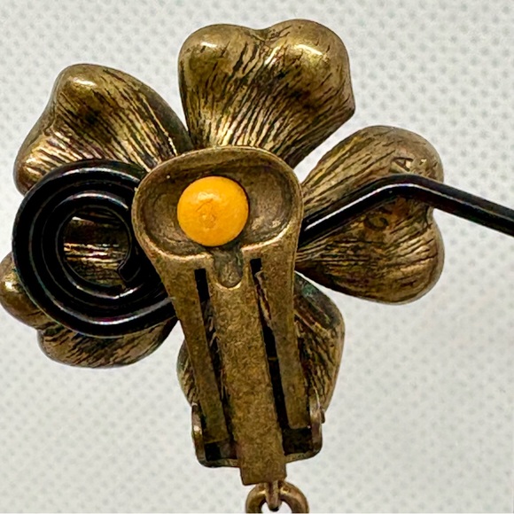 Vintage Rhinestone Pearl Drop Clover Clip-On Earrings, Lucky Charm Jewelry - Picture 7 of 10